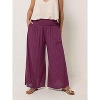 Yours Curve Shirred Waist Wide Leg Trousers 30" - Red