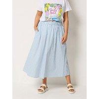 Yours Curve Stripe Poplin Midaxi Skirt - Blue