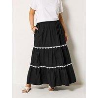 Yours Curve Ric Rac Trim Maxi Skirt - Black