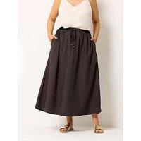Yours Curve Linen Maxi Skirt - Brown