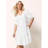 Yours Curve Broderie Tie Dress - White