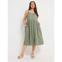 Yours Curve Linen Button Sundress - Green