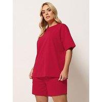 Yours Curve Shorts And T-Shirt Sweat Set - Red