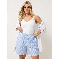 Yours Curve Stripe Woven Shorts - Blue