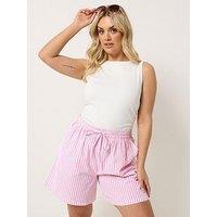 Yours Curve Stripe Woven Shorts - Pink