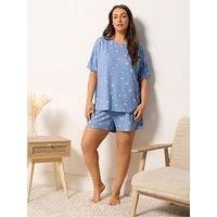 Yours Curve Soft Touch Starfish Pyjama Set - Blue