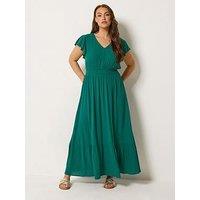 Yours Curve Crinkle Shirred Maxi Dress - Green