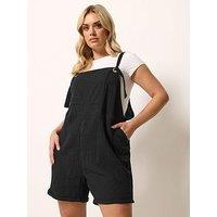 Yours Curve Dungaree Shorts - Black