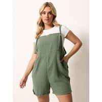 Yours Curve Dungaree Shorts - Green