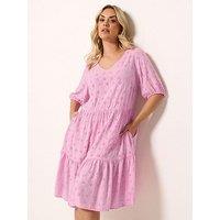 Yours Curve Broderie Tie Dress - Pink