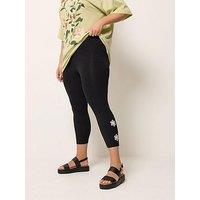 Yours Curve Floral Print Contrast Cut Out Cropped Leggings - Black