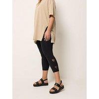 Yours Curve Heart Mesh Cut Out Cropped Leggings - Black