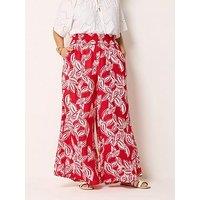 Yours Curve Shirred Wide Leg Trousers 30" - Red