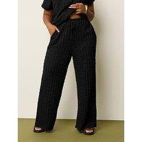 Yours Curve Bubble Textured Wide Leg Trousers 28" - Black