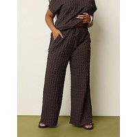 Yours Curve Bubble Textured Wide Leg Trousers 28" - Brown