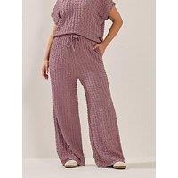 Yours Curve Bubble Textured Wide Leg Trousers 28" - Pink