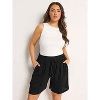 Yours Curve Scallop Front Trim Shorts - Black