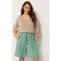 Yours Curve Scallop Front Trim Shorts - Green