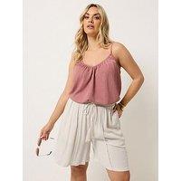Yours Curve Scallop Front Trim Shorts - Cream