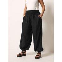 Yours Curve Shirred Waist Balloon Trousers - Black