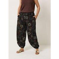 Yours Curve Shirred Waist Balloon Trousers - Black