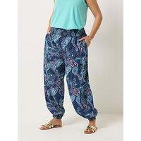 Yours Curve Shirred Waist Printed Balloon Trousers - Blue