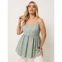 Yours Curve Textured Peplum Top - Green