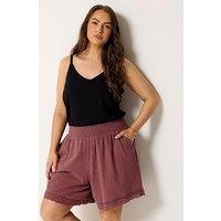 Yours Curve Crochet Trim Shirred Waist Shorts - Pink
