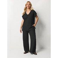 Yours Curve Bubble Top & Trouser Set - Black