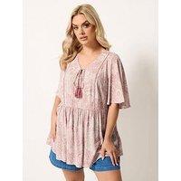 Yours Curve Angel Sleeve Gypsy Top - Pink