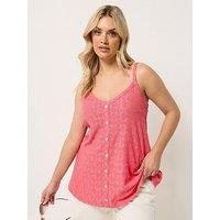 Yours Curve Anglaise Button Swing Vest - Coral Pink
