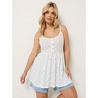 Yours Curve Anglaise Strappy Peplum Top - White
