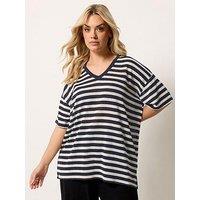 Yours Curve V-Boxy Knitted T-Shirt - Blue