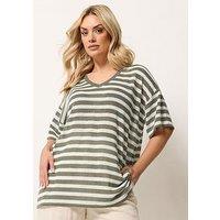 Yours Curve V-Boxy Knitted T-Shirt - Green