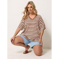 Yours Curve V-Boxy Knitted T-Shirt - Brown