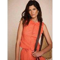 Mint Velvet Linen Military Trim Top - Orange