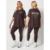 Yours Curve Health Wellness Active T-Shirt - Brown