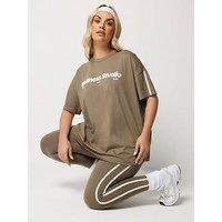 Yours Curve Active Side Striped Leggings - Brown
