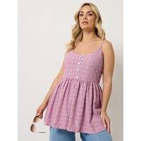 Yours Curve Anglaise Strappy Peplum Top - Pink