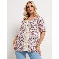 Yours Curve Ditsy Floral Top - Cream