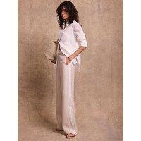 Mint Velvet Neutral Linen Stripe Trouser