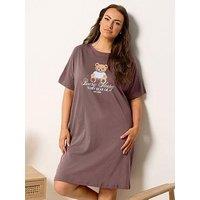 Yours Curve 'Beary Sleepy' Sleep-T-Shirt Nightdress - Brown