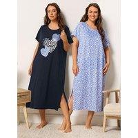 Yours Curve 2 Pack Animal Print Midaxi Nightdress - Blue