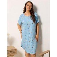 Yours Curve Soft Touch Fruit Print Dipped Back Nightdress - Blue