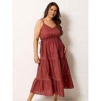 Yours Curve Tie Strappy Smock Dress - Red