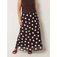 Yours Curve Mesh Polka Dot Print A-Line Skirt - Brown