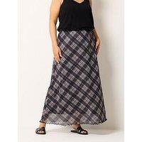 Yours Curve Mesh Check Print A-Line Skirt - Purple
