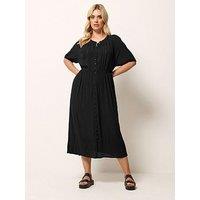 Yours Curve Gypsy Pintuck Short Sleeve Dress - Black