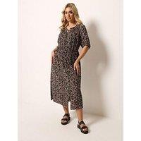 Yours Curve Gypsy Pintuck Short Sleeve Dress - Black
