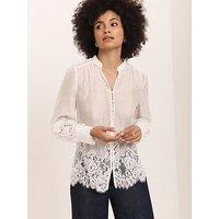 Mint Velvet Lace Hem Blouse - Cream